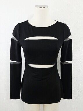 Bailey 44 mesh cutout slashed long sleeve tee black women's size medium M